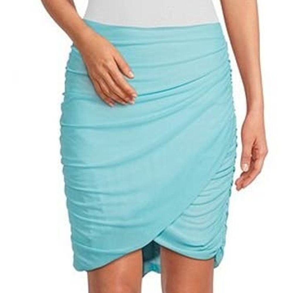New BTFL life Pale Sky Tea Shop Shirred Stretch Mesh Tulip Hem Skirt Size M